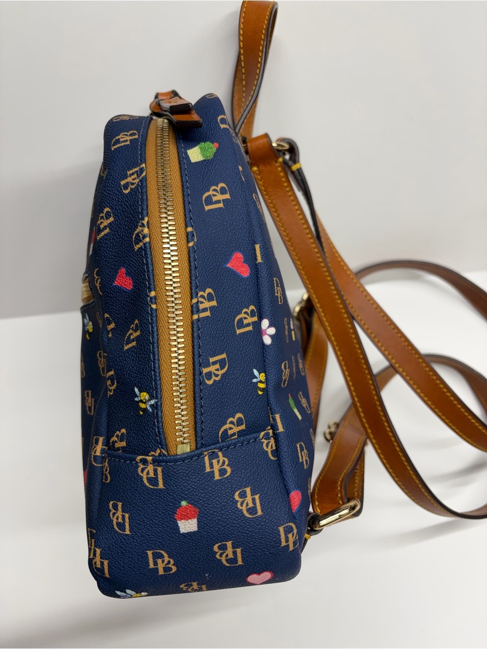 Dooney & Bourke Gretta Novelty Small Ronnie Backpack Navy cupcakes bees - Picture 8 of 16